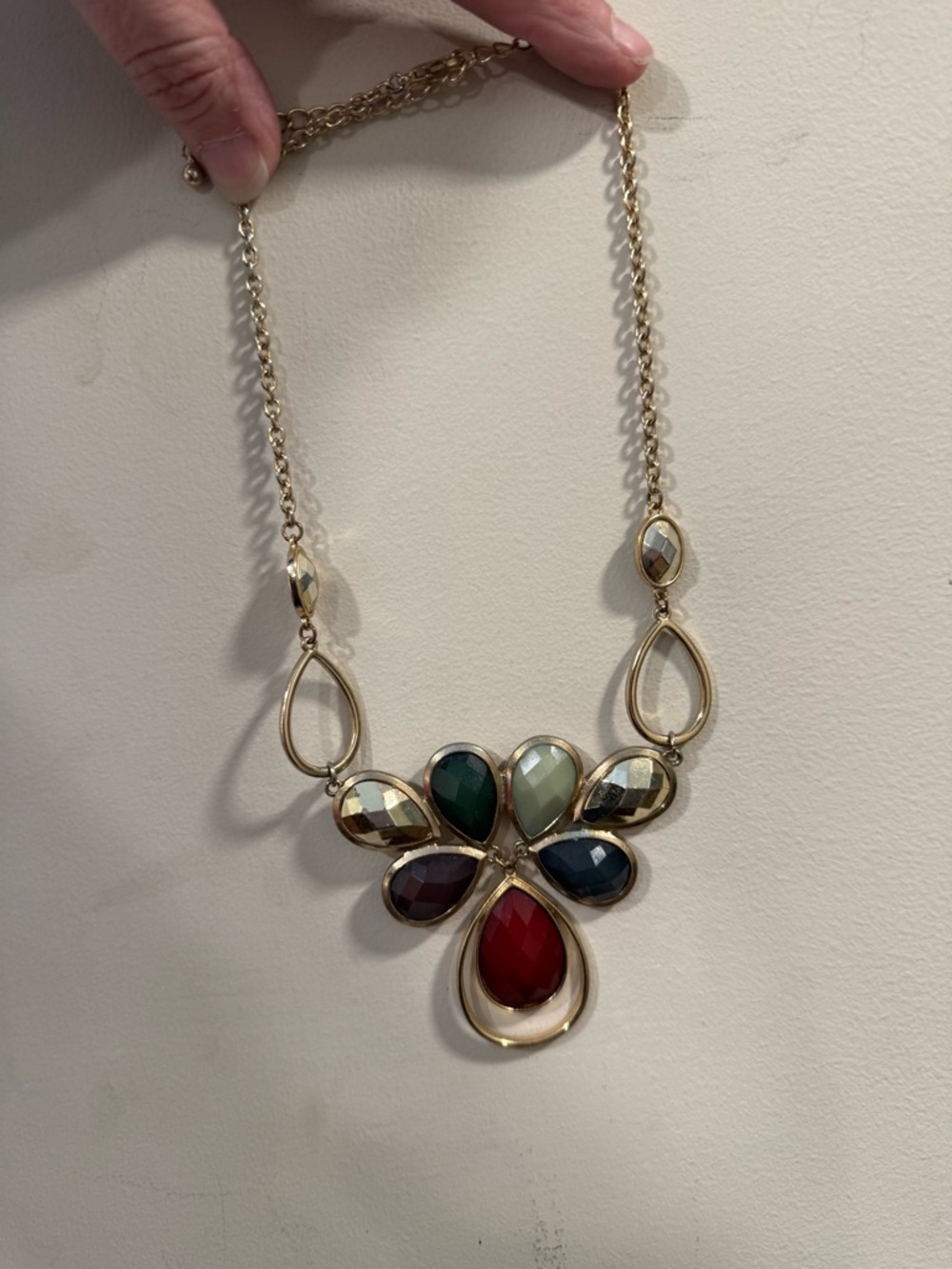 Gold-Tone Multicolor Teardrop Statement Necklace